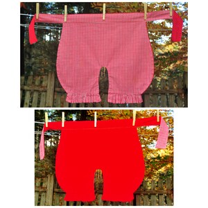Vintage 70&#39;s / Red Gingham Check & Solid Red Apron / REVERSIBLE Bloomer Pants Shape