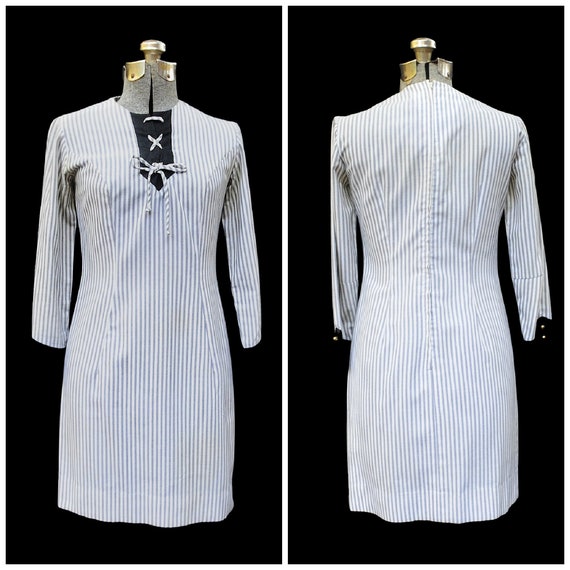 Vintage 50's 60's / Helen Whiting / Gray Striped … - image 1