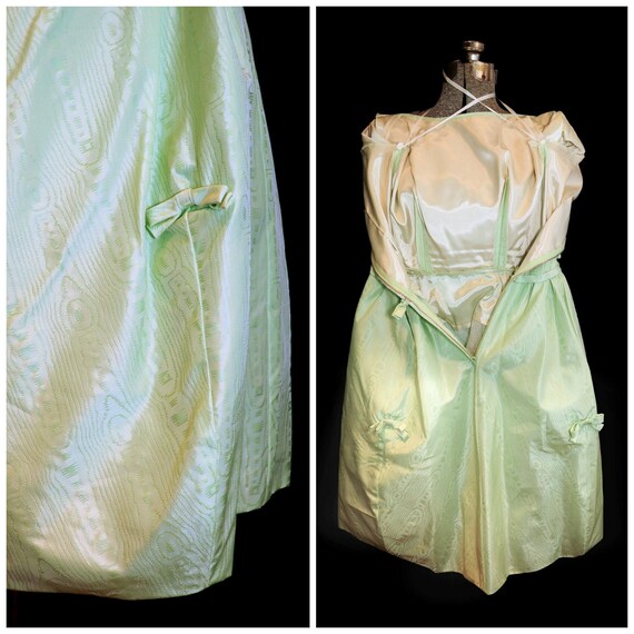 Vintage 50's 60's / Mint Green Moire Satin / Form… - image 5