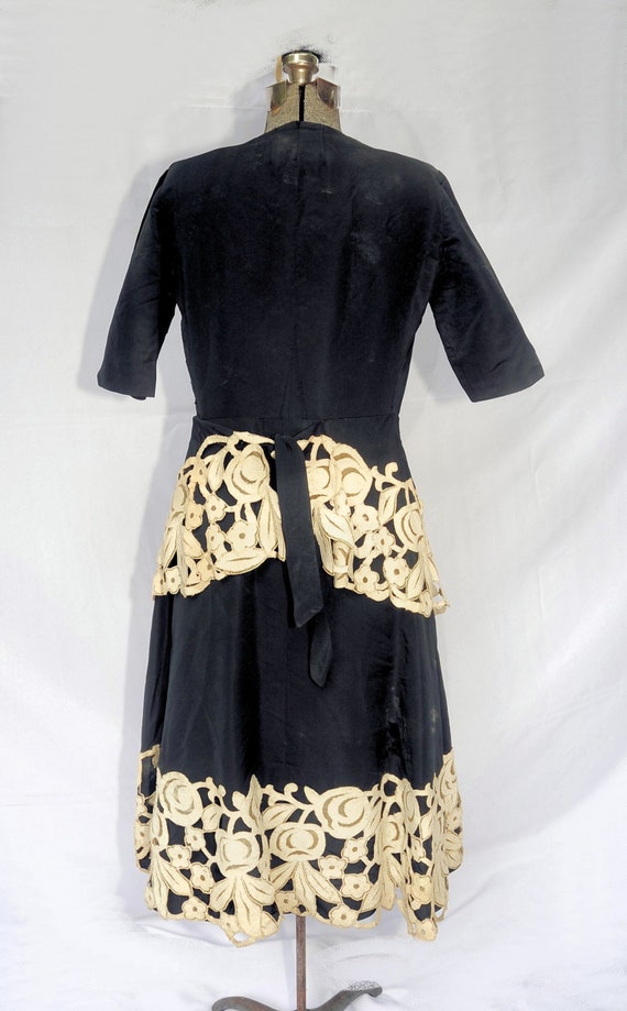 Vintage 40's 50's / Black Fit Flare Party Dress I… - image 9