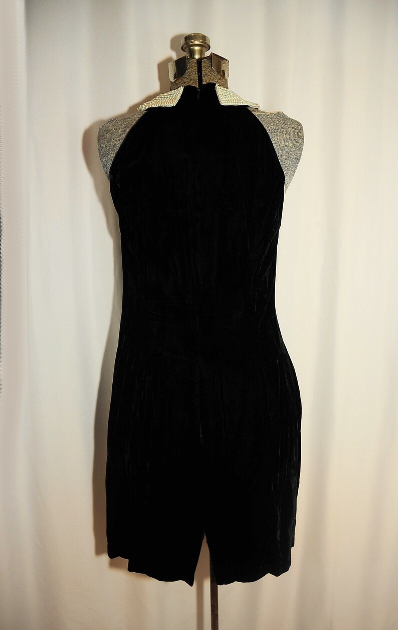 VTG 70/'s Alex Evenings Black Crushed Velvet Beaded Shift Dress Size XS Theater Costume