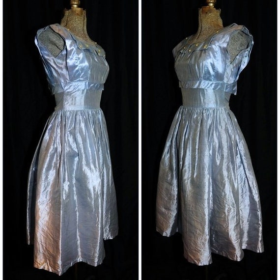 VTG 50's 60s / Teena Paige Steel Blue Formal Dres… - image 2