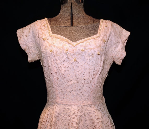 VTG 60's / Blush Pink Lace Party Prom Dress / Seq… - image 3