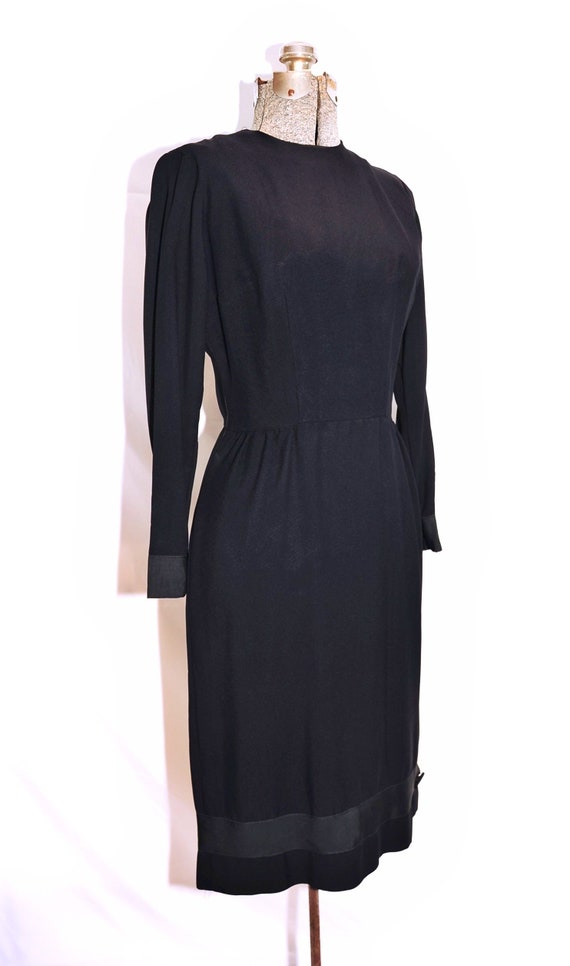 Vintage 50's 60's / Black Crepe Day Dress / Grosg… - image 5