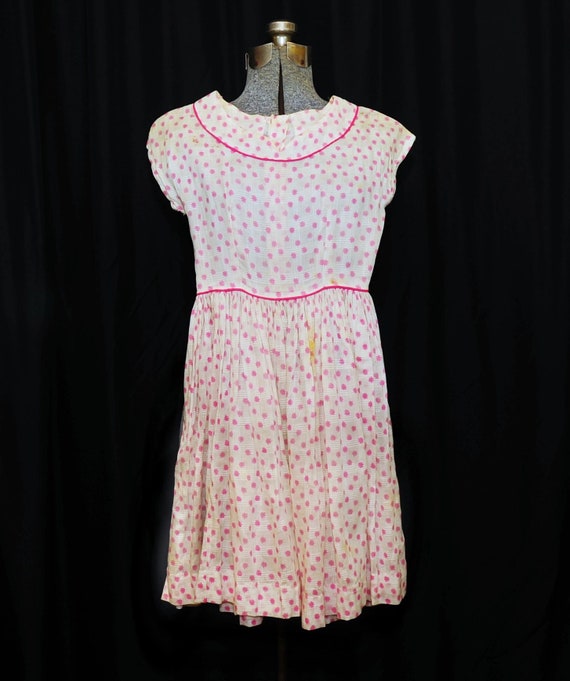 VTG 50's 60's Cotton Day Dress / Size XXS-XS Fit … - image 2