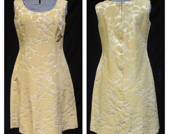 VTG 60's / Gold Floral Brocade A-Line Sleeveless Dress / ILGWU Label / Party Prom / M-LG