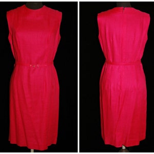 Vintage 1960&#39;s Magenta Sheath Shift Dress, Jackie Styling / Size MED / Metal Zipper, Self Belt / by Nancy Greer