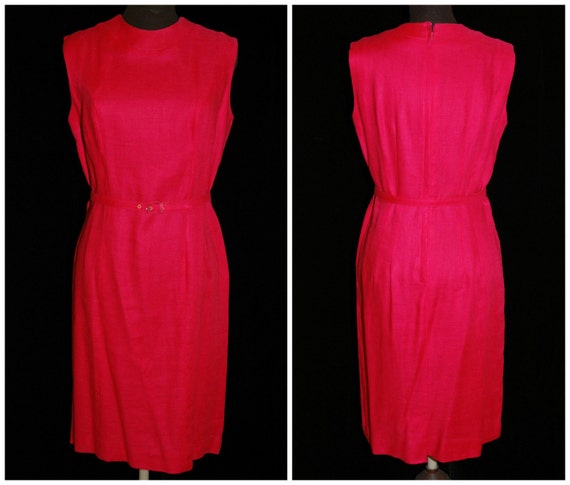 Vintage 1960's Magenta Sheath Shift Dress, Jackie… - image 1