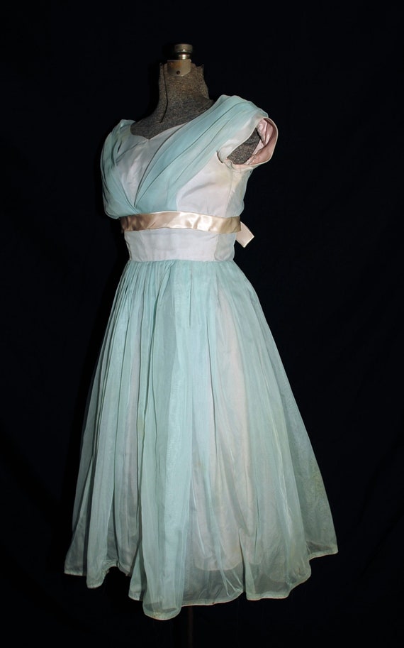 Vintage 50's / Pale Blue Chiffon & Petal Pink Sat… - image 7