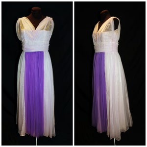 VTG 50&#39;s 60&#39;s / Lavender & Purple Chiffon and Satin Grecian Cocktail Gown Prom Dress / XXS-XS
