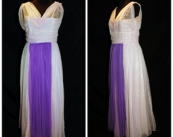 VTG 50&#39;s 60&#39;s / Lavender & Purple Chiffon and Satin Grecian Cocktail Gown Prom Dress / XXS-XS
