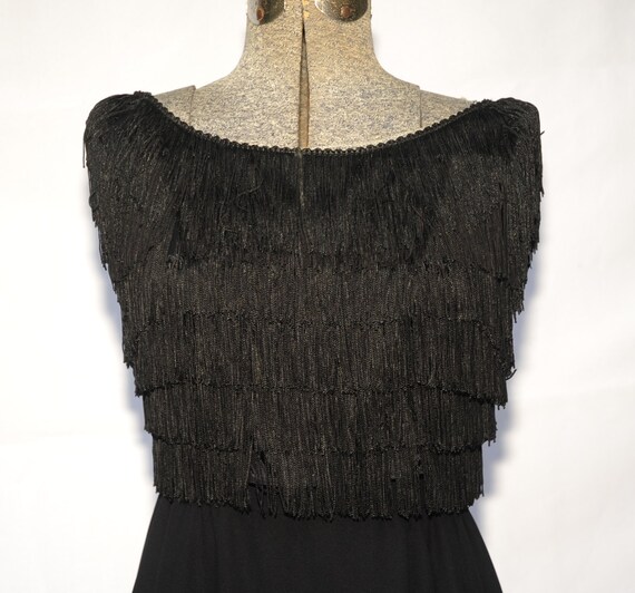 Vintage 50's / Sexy Black Crepe & Fringe Sleevele… - image 2