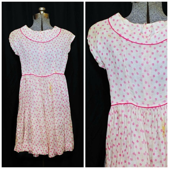 VTG 50's 60's Cotton Day Dress / Size XXS-XS Fit … - image 1