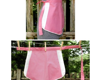 Vintage 60's / Dusty Rose Pink Cotton Half Apron / Bridal, Baby Shower, Gender Reveal Party