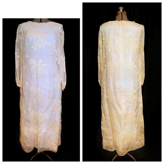 VTG 60's / Ivory Floral Illusion Lace and Taffeta… - image 9