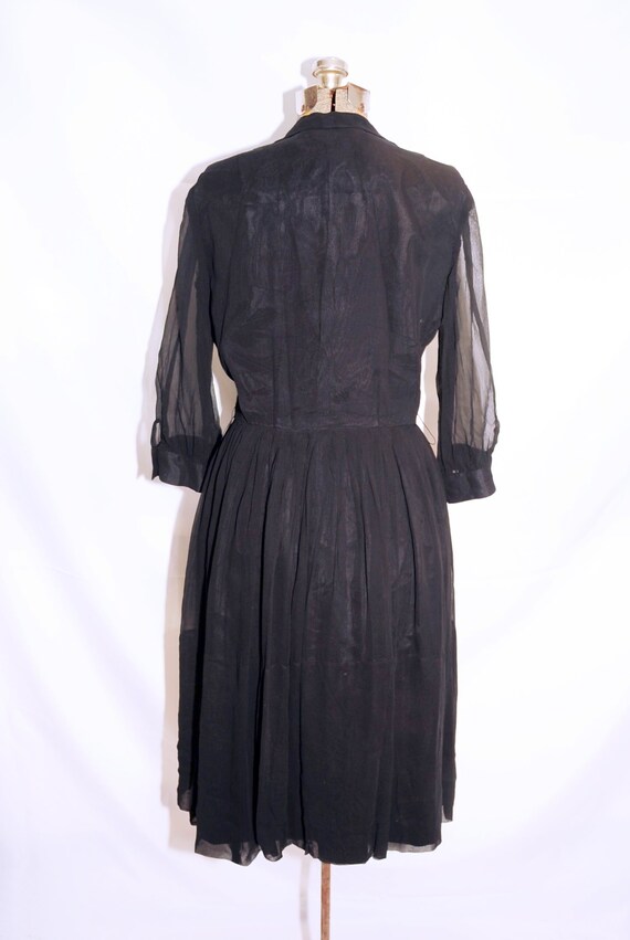 Vintage 50's 60's / Black Chiffon Pleated Day Par… - image 6