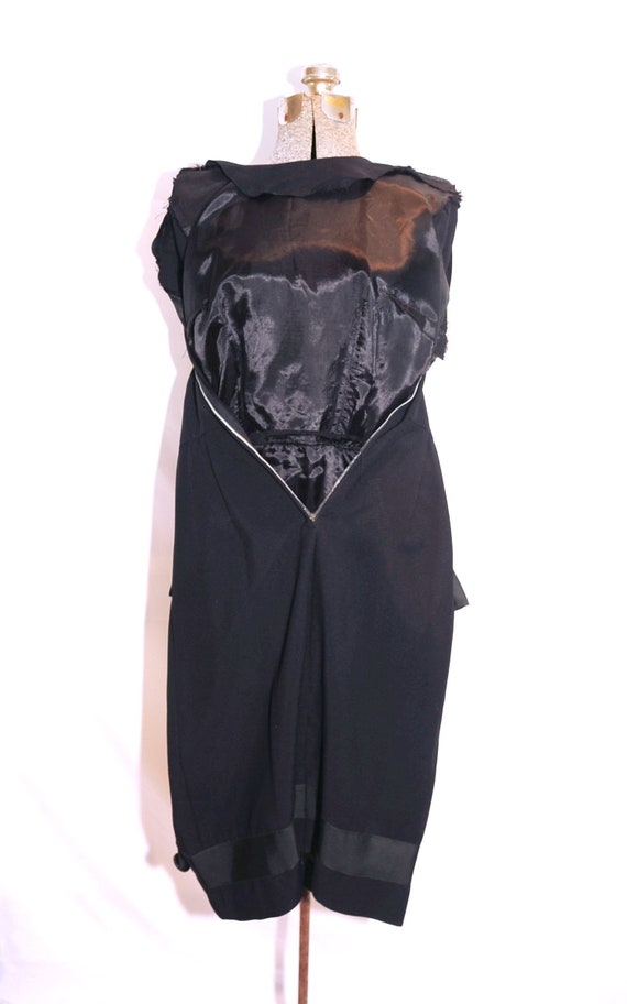 Vintage 50's 60's / Black Crepe Day Dress / Grosg… - image 9