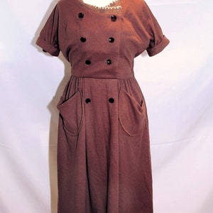 Vintage 1960's / Helen Whiting Brown Wool Day Dress / Button Front / XS-S / Swiss Miss Style image 2