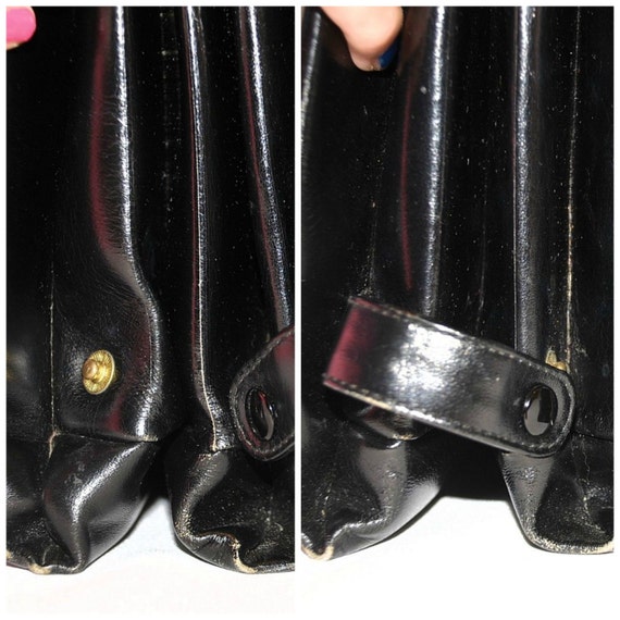 Vintage Black Leather Handbag Purse / Red Accordi… - image 4