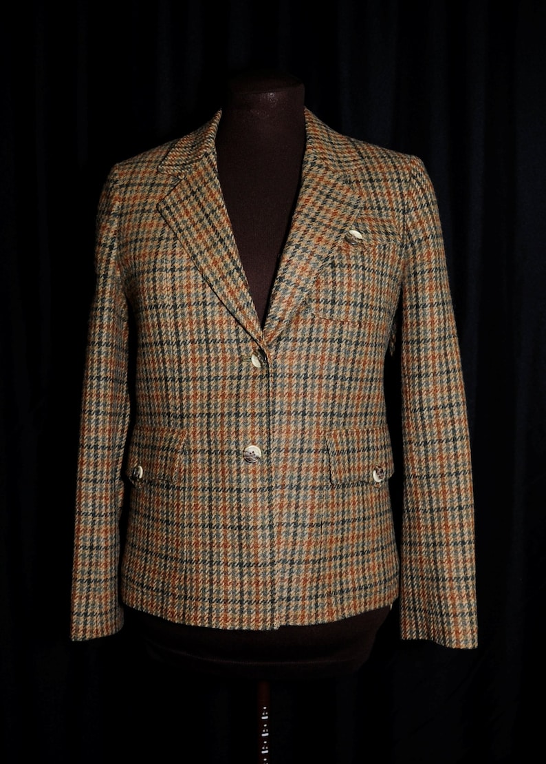 VTG 80/'s Equestrian Western Fitted Blazer Brown Wool Tweed Size SM Fully Lined