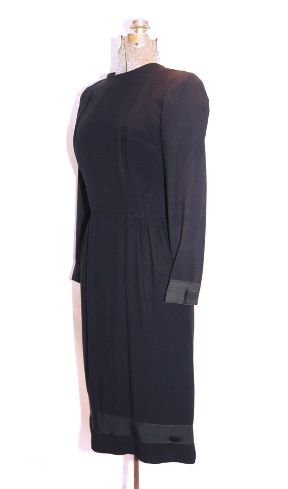 Vintage 50's 60's / Black Crepe Day Dress / Grosg… - image 6