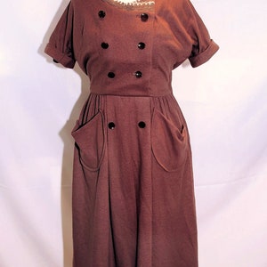 Vintage 1960's / Helen Whiting Brown Wool Day Dress / Button Front / XS-S / Swiss Miss Style image 10