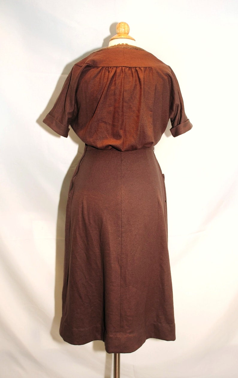 Vintage 1960's / Helen Whiting Brown Wool Day Dress / Button Front / XS-S / Swiss Miss Style image 8