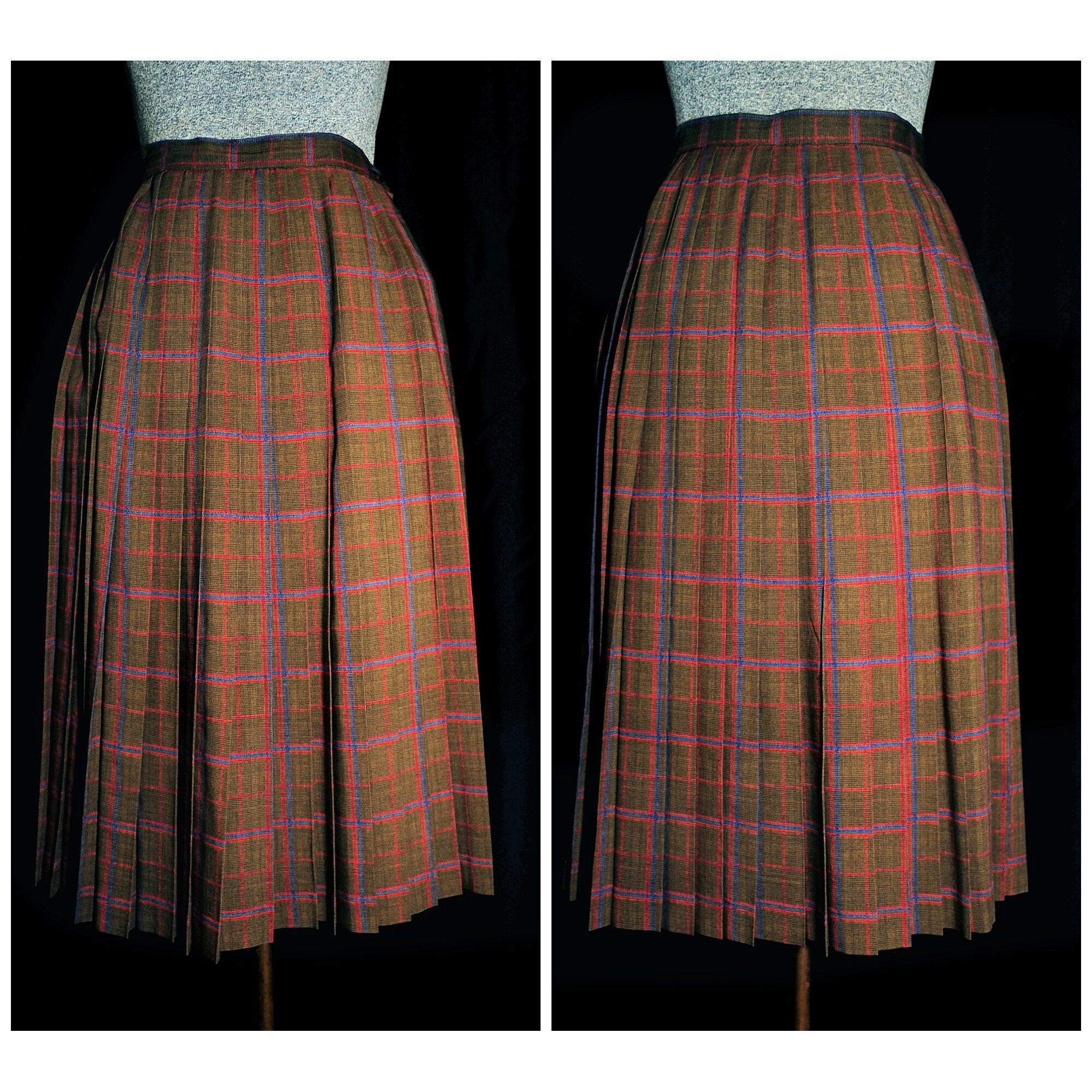 VTG 80's / Jeager London Lightweight Wool Pleated Warm Tarten Plaid Skirt / Size SM