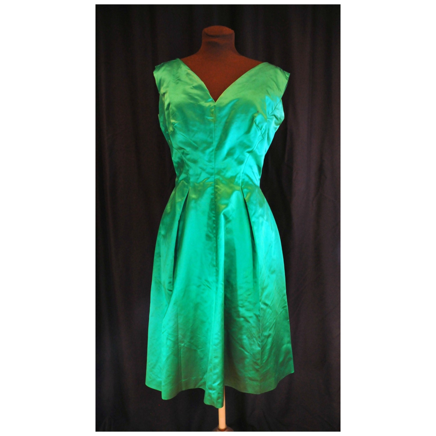 Vintage 50's / Emerald Green Satin Party Dress / SM-MED / - Etsy