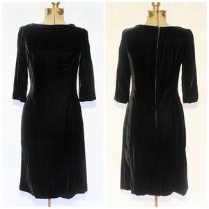 Vintage 50&#39;s 60&#39;s / Black Velvet Shift Dress / Cocktail Party Prom / XS-S / Metal Zipper
