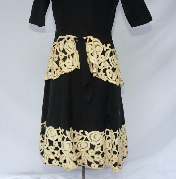 Vintage 40's 50's / Black Fit Flare Party Dress I… - image 10
