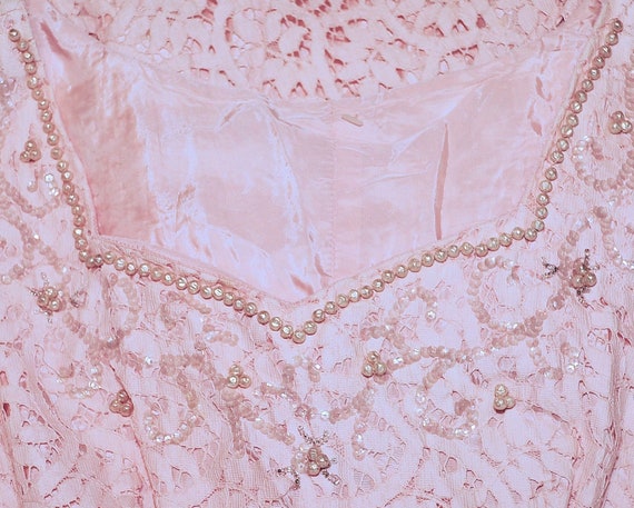 VTG 60's / Blush Pink Lace Party Prom Dress / Seq… - image 10