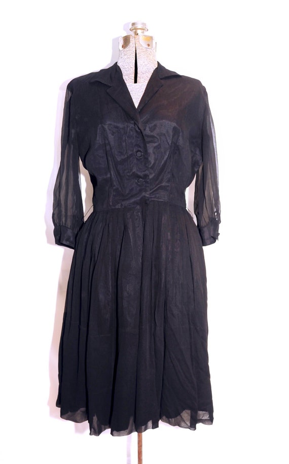 Vintage 50's 60's / Black Chiffon Pleated Day Par… - image 2