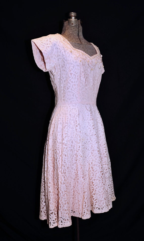 VTG 60's / Blush Pink Lace Party Prom Dress / Seq… - image 6