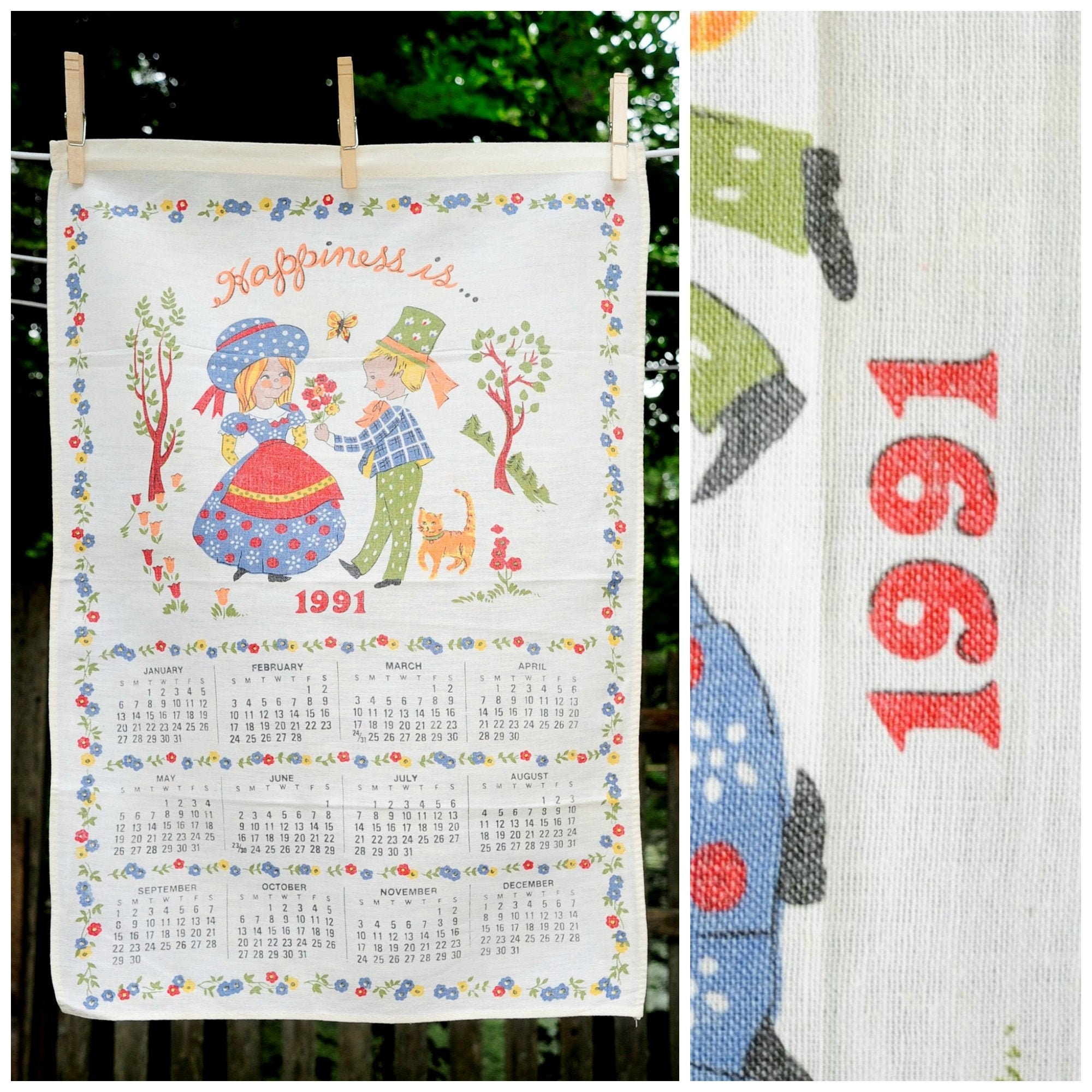 VTG 1991 Calendar Tea Towel / 'happiness Is' Boy Courting Girl /  Anniversary Birthday Gift - Etsy