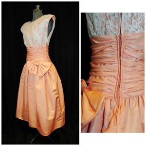 VTG 80's Patty O'Neil Peach Formal Dress / Size Small / Party Prom Fit Flare Style / Taffeta & Lace ILGWA image 3