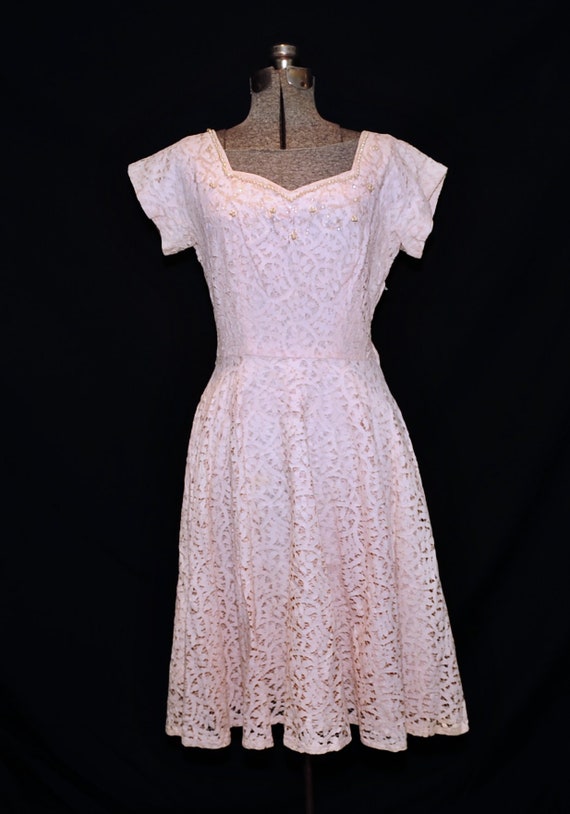 VTG 60's / Blush Pink Lace Party Prom Dress / Seq… - image 2