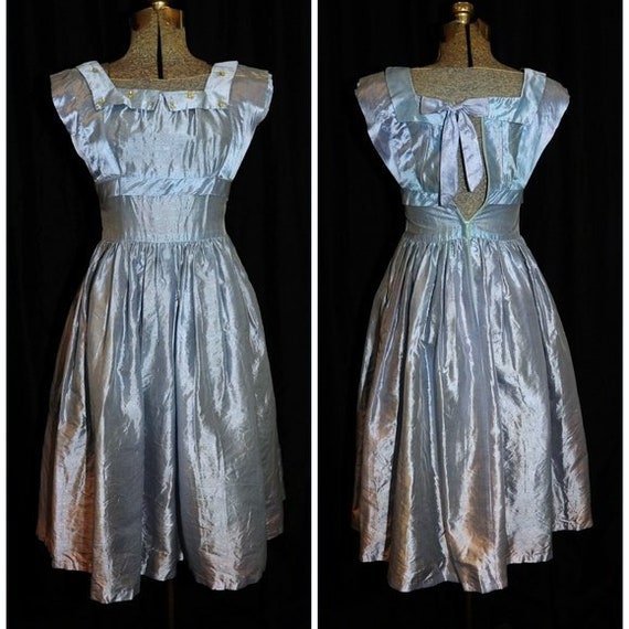 VTG 50's 60s / Teena Paige Steel Blue Formal Dres… - image 1