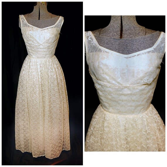 VTG 50's / Ivory Floral Lace Prom Formal Wedding G