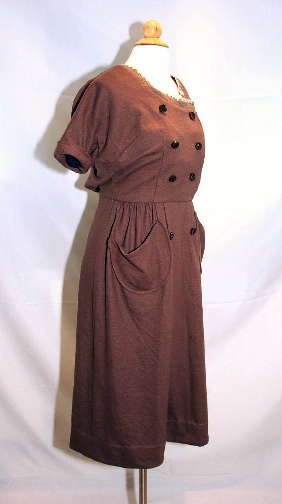 Vintage 1960's / Helen Whiting Brown Wool Day Dre… - image 6