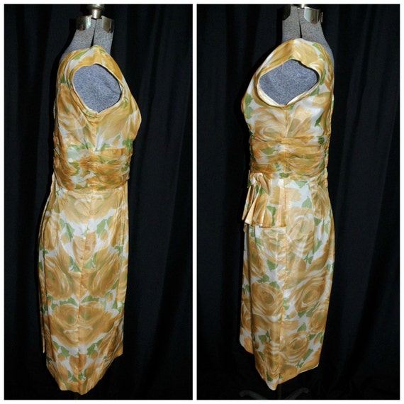 Vintage 50's 60's Floral Sheath Dress / Watercolo… - image 2