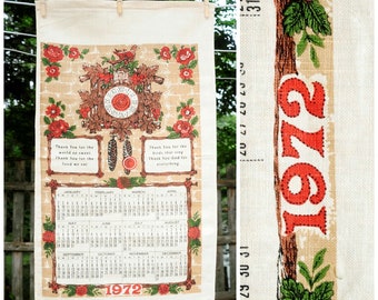 VTG 1972 Calendar Tea Towel / &#39;Thank You God for Everything&#39; / Cuckoo Clock Design / Birthday Anniversary Gift