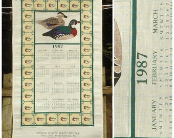 Vintage 1987 / Mallard Duck Couple / Calendar Tea Towel / Birthday Anniversary Gift