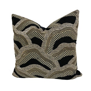 Brunschwig & Fils - Les Rizieres - Black / Gold - Luxurious Metallic Embroidered Designer Cushion Cover - Luxury Throw Pillow - Handmade