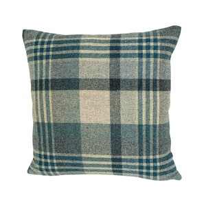 Abraham Moon - Melbourne - Petrol / Pewter -  100% Wool Cushion Cover - Designer Plaid Pillow Cover - Handmade Custom Abraham Moon Pillow