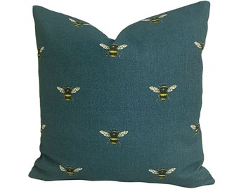 Clarke & Clarke - Abeja - Teal - Cute Bee Cushion Cover Throw Pillow Designer Home Decor