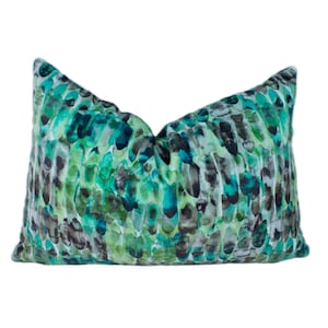 Harlequin - Kelambu - Emerald / Lime - Stunning Watercolour-Effect Velvet Cushion Cover Throw Pillow Designer Home Decor