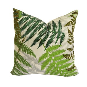 Schumacher - Fernarium - Green & Ivory - Imaginative Fern Fronds Designer Cushion Cover - Handmade Throw Pillow - Luxury Home Decor