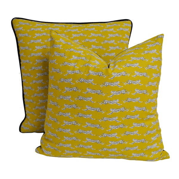 Schumacher - Leaping Leopards - Yellow - Sleek Chic Designer Leopard Cushion Cover - Handmade Throw Pillow - Luxury Home Decor