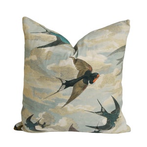 John Derian for Designers Guild - Chimney Swallows - Sky Blue - Tranquil Swooping Swallow Designer Cushion Cover - Luxury Throw Pillow